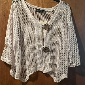 Nina Leonard White Open-Weave Blouse